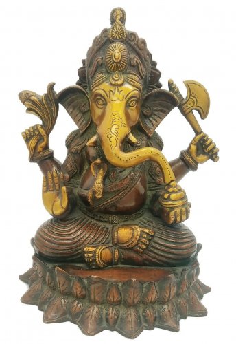 Brass Ganesha statue Hand Painted Antique Finished Hindu God Elephant Home Deco