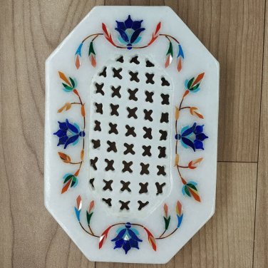 Soap tray Stone 6" x 4" Natural Lapis Lazuli Gemstone inlay work Gift home decor