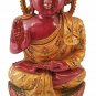 Wooden Buddha Sitting on Lotus Statue Painted Feng Shui Tibetan Buddha