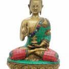 Brass Buddha Statue handmade gemstone work Antique look Feng Shui Tibetan Buddha