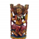 Wooden Laxmi Hand Carved Antique painting Sculpture Hindu God Statue Home Decor