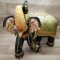 Handmade 13" Wooden Elephant Statue Covered with Real Gold Foil Emboss Work