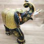 Handmade 13" Wooden Elephant Statue Covered with Real Gold Foil Emboss Work