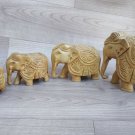 Wood Elephant Sculpture trunk Down hand Carved Wooden Figurine 4 Pcs Set Statue