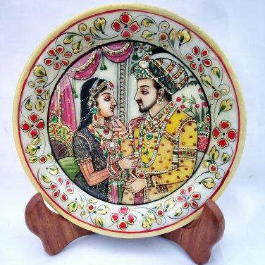 Decorative plates 6" Marble Stone Handmade mumtaz and shahjahan painting Wall