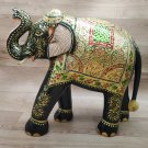 Handmade 12" Wooden Elephant Statue Covered with Real Gold Foil Emboss Work gift