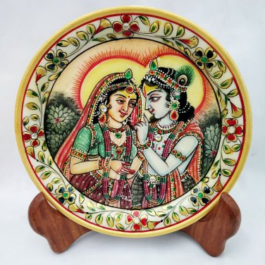 Decorative plates 6" Marble Stone Handmade Radha Krishna painting Home decor