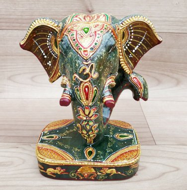 Stone Ganesha Head Statue Handmade Painting Elephant Head Unique Ornaments Gift