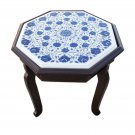 Coffee Table 18" handmade stone table top Lapis inlay work Wooden stand with LED