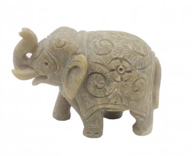 Stone Elephant statue 2.5" handmade Carving Vintage trunk Up Hom D&Atilde;&copy;cor Sculpture