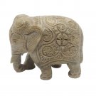 Stone Elephant statue 3.5" handmade Carving Vintage trunk Down Décor Sculpture