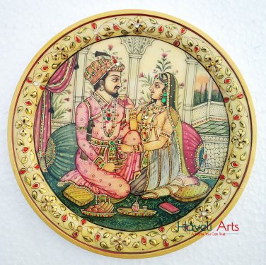 Decorative plates 9" Marble Stone Handmade Mumtaj shahjahan painting Home decor