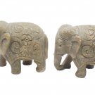 Stone Elephant statue Pair 2.5" handmade Carving Vintage Home Décor Sculpture