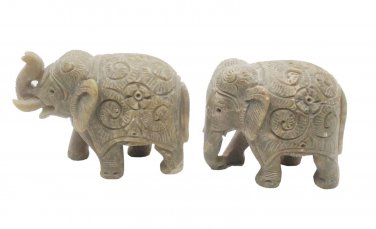 Stone Elephant statue Pair 2.5" handmade Carving Vintage Home D&Atilde;&copy;cor Sculpture