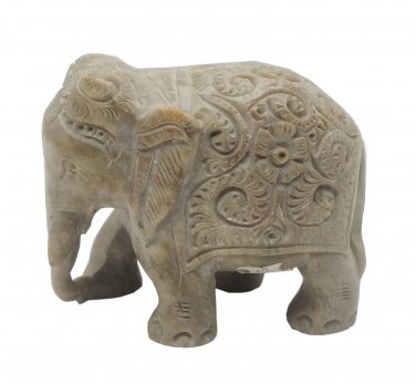 Stone Elephant statue 3" handmade Carving Vintage trunk Down D&Atilde;&copy;cor Sculpture
