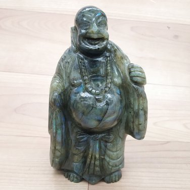 Buddha Statue 6" Labradorite gem stone meditation Feng sui handmade Home d&Atilde;&copy;cor