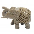 Stone Elephant statue 4" handmade Undercut Vintage trunk Up Décor Sculpture