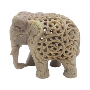 Stone Elephant statue 3.5" handmade Undercut Vintage trunk Down D&Atilde;&copy;cor Sculpture