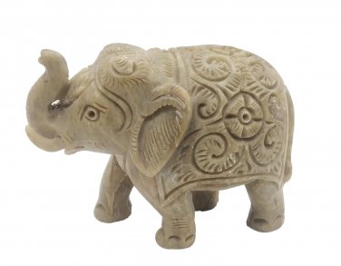 Stone Elephant statue 3" handmade Carving Vintage trunk Up Home D&Atilde;&copy;cor Sculpture
