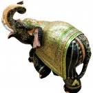 Handmade 16" Wooden Elephant Statue Covered with Real Gold Foil Emboss Work