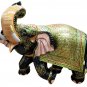 Handmade 16" Wooden Elephant Statue Covered with Real Gold Foil Emboss Work
