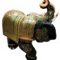 Handmade 16" Wooden Elephant Statue Covered with Real Gold Foil Emboss Work