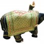 Handmade 16" Wooden Elephant Statue Covered with Real Gold Foil Emboss Work