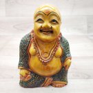 Wooden laughing buddha Standing Statue handmade Painted Feng Shuai Tibetan