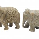 Stone Elephant statue Pair 3" handmade Carving Vintage Home Décor Sculpture