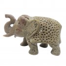 Stone Elephant statue 4.5" handmade Undercut Vintage trunk Up Décor Sculpture