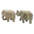 Stone Elephant statue Pair 3.5" handmade Carving Vintage Home Décor Sculpture