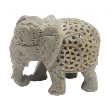 Stone Elephant statue 4" handmade Undercut Vintage trunk Down D&Atilde;&copy;cor Sculpture