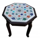 Coffee Table 18" handmade stone table top MOP inlay work Wooden stand with LED