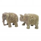 Stone Elephant statue Pair 3.5" handmade Under Cut Vintage Home Décor Sculpture