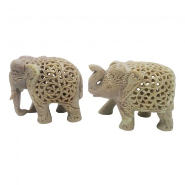 Stone Elephant statue Pair 3.5" handmade Under Cut Vintage Home D&Atilde;&copy;cor Sculpture