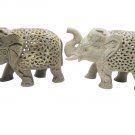 Stone Elephant statue Pair 5.5" handmade Under Cut Vintage Home Décor Sculpture