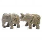 Stone Elephant statue Pair 4" handmade Under Cut Vintage Home Décor Sculpture