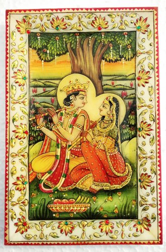 Decorative Tray 6 X 9" Marble Stone Handmade Radha Krishna painting Home decor
