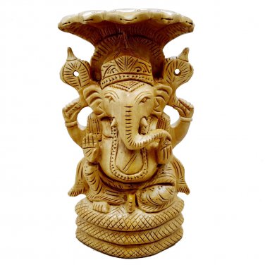 Ganesh Statue 6" Wooden Sitting under Snack handmade Home Office D&Atilde;&copy;cor Gift