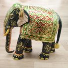 Handmade 8" Wooden Elephant Statue Covered with Real Gold Foil Emboss Work gift