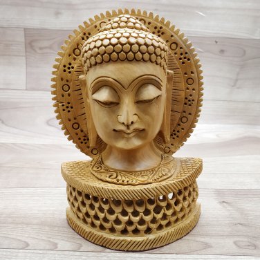 Wooden Buddha bust Statue handmade antique look Painting Feng Shuai Tibetan gift