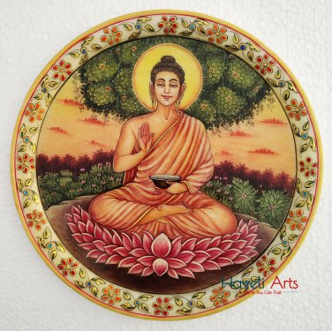 Decorative plates 12" Marble Stone Handmade Buddha painting Home Decor Wall Gift