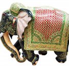 Handmade 12" Wooden Elephant Statue Covered Real Gold Foil floral Emboss Work
