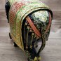 Handmade 12" Wooden Elephant Statue Covered Real Gold Foil floral Emboss Work