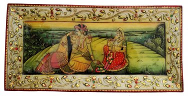 Decorative plate 6 X 12" Marble Stone Handmade Radha Krishn painting Home decor