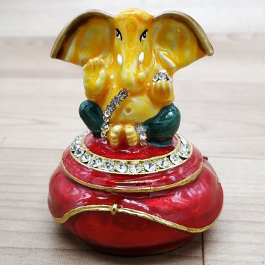 Ganesha Trinket box small souvenir animal gift Decorated with  Crystal