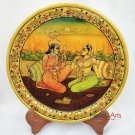 Decorative plate 9" Marble Stone Handmade Radha Krishna painting Home decor Gift