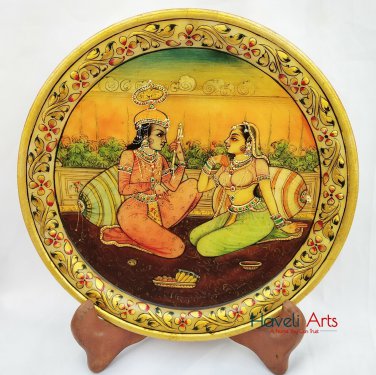 Decorative plate 9" Marble Stone Handmade Radha Krishna painting Home decor Gift