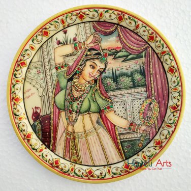 Decorative plates 9" Marble Stone Handmade Dancing Lady painting Home decor