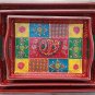 Serving Tray 3 Pcs set 12" Wooden handmade Emboss painting work Floral Design